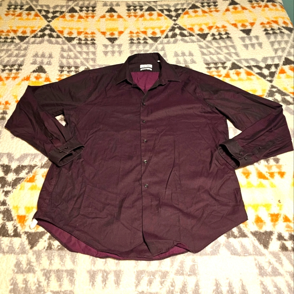 Calvin Klein Slim Fit Performance Non Iron Button Down Shirt plum nk sz 17. C29